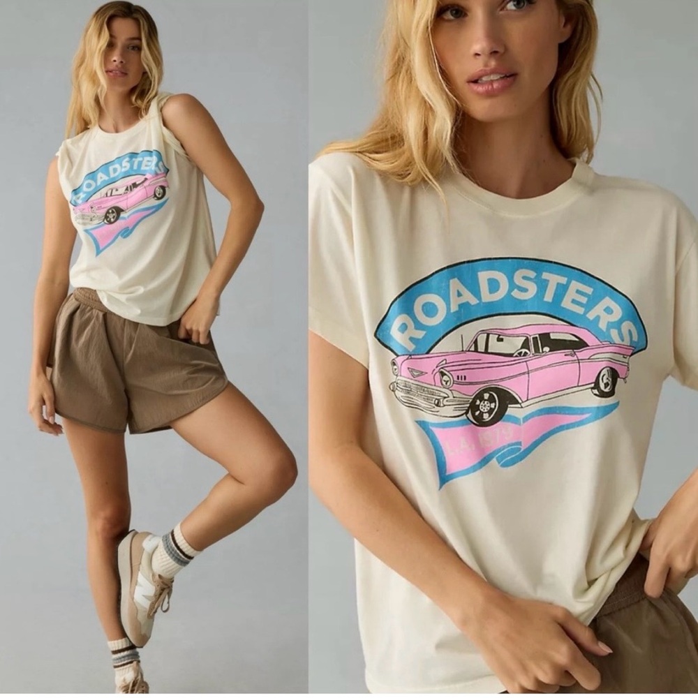 Women's Tee by LETLUV for Anthropologie Cream Short Sleeve Tee